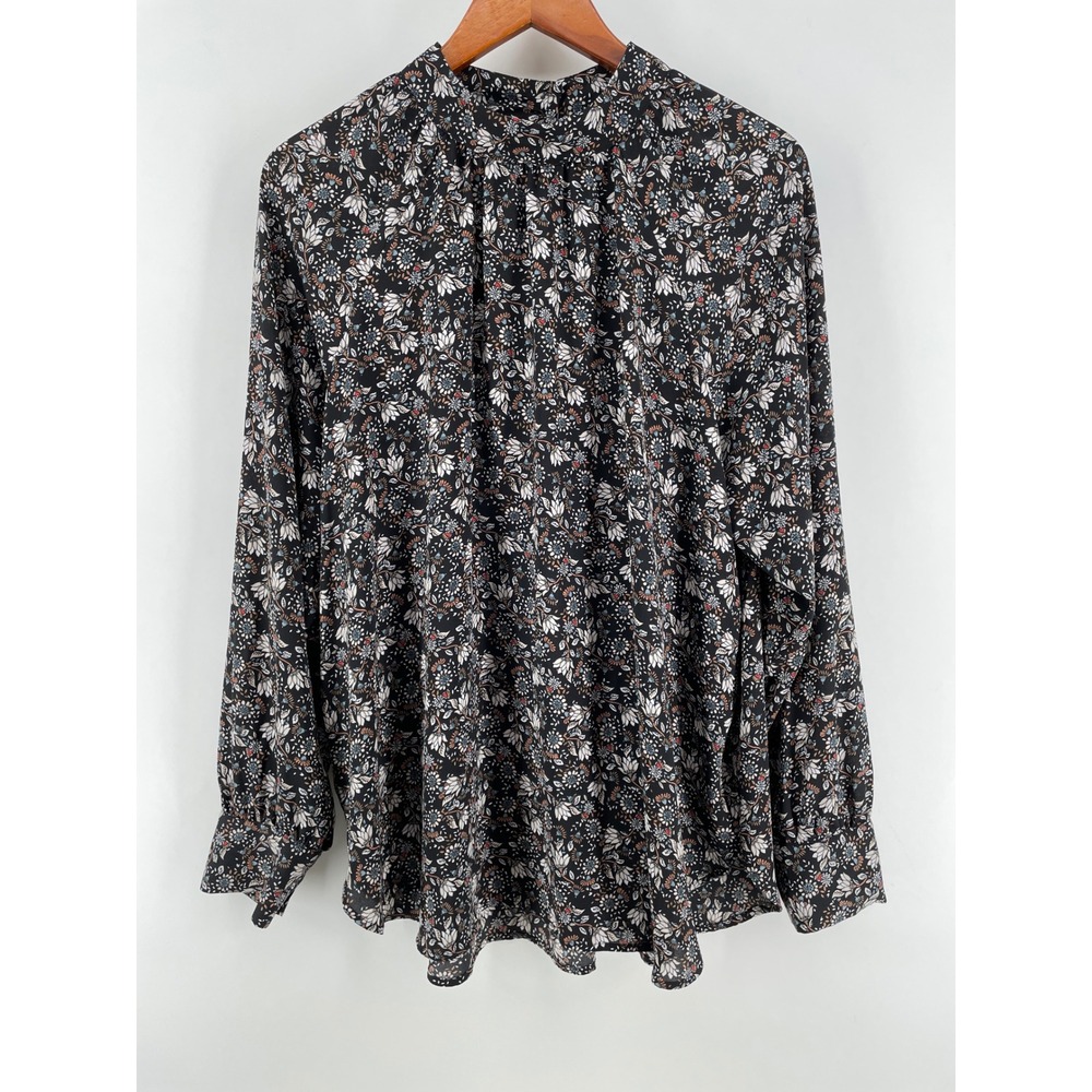 Loft Black Floral Mock Neck Top Women's Medium* Dark Cottagecore Career Office